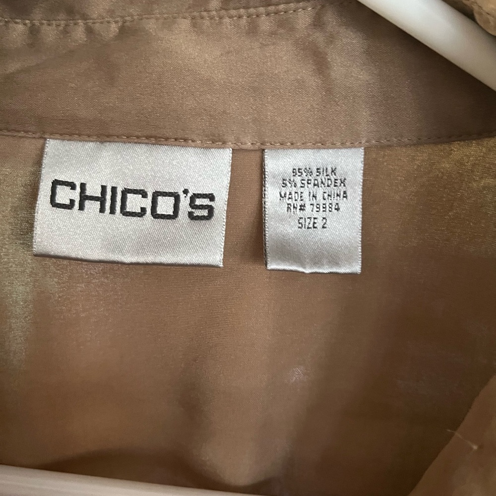 Chico's Taupe Button-Up silk top - Picture 2 of 3